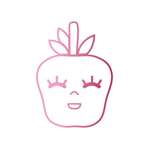 Linie kawaii nette glückliche Apfelfrucht vektor