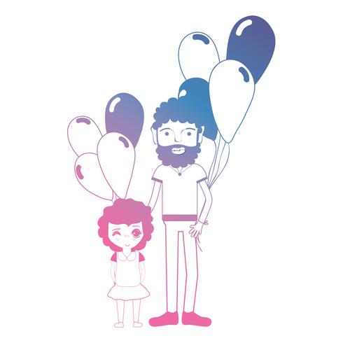 Linie Vater und Tochter zusammen mit Luftballons Design vektor