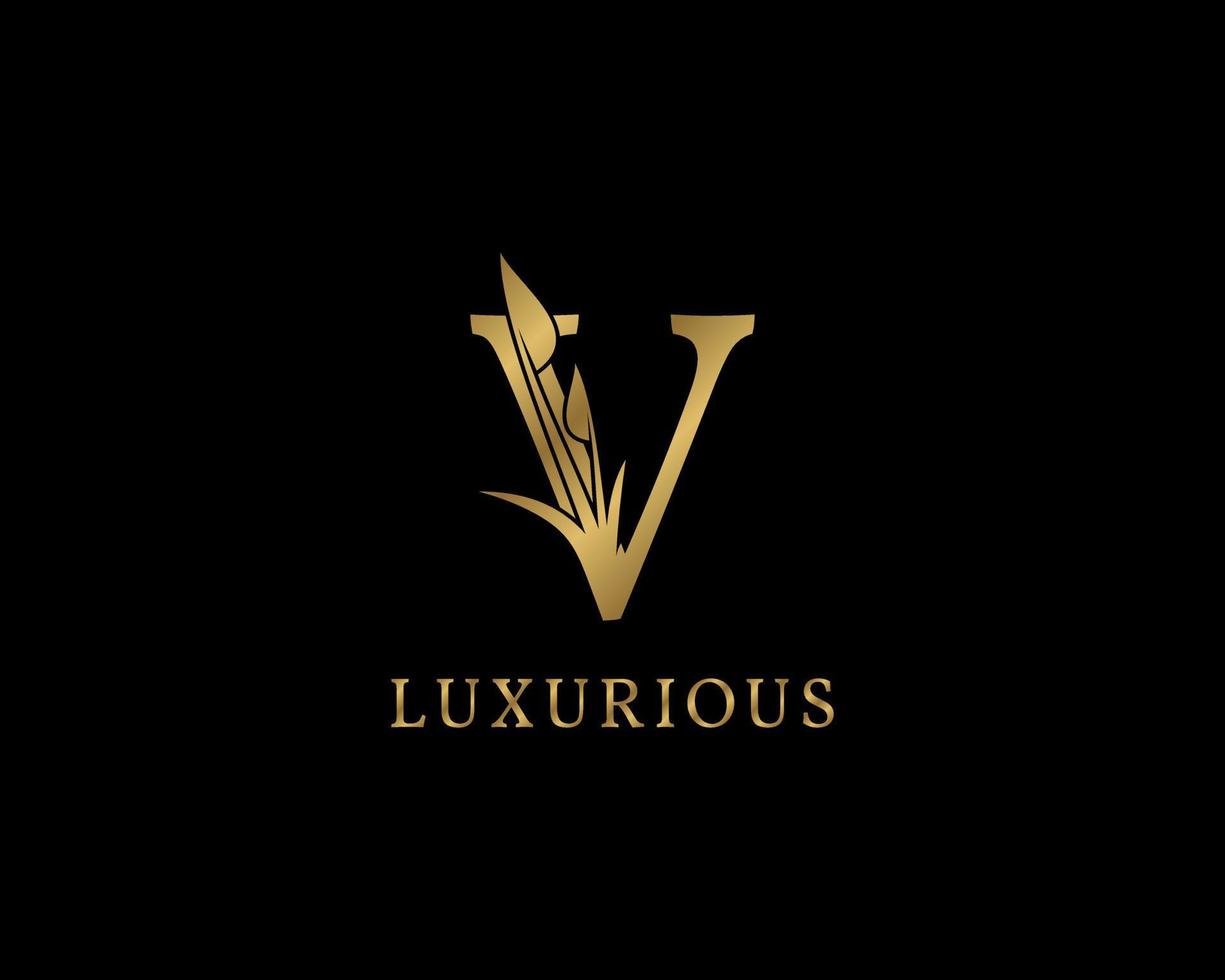 buchstabe v luxus-blumen-vintage-logo vektor