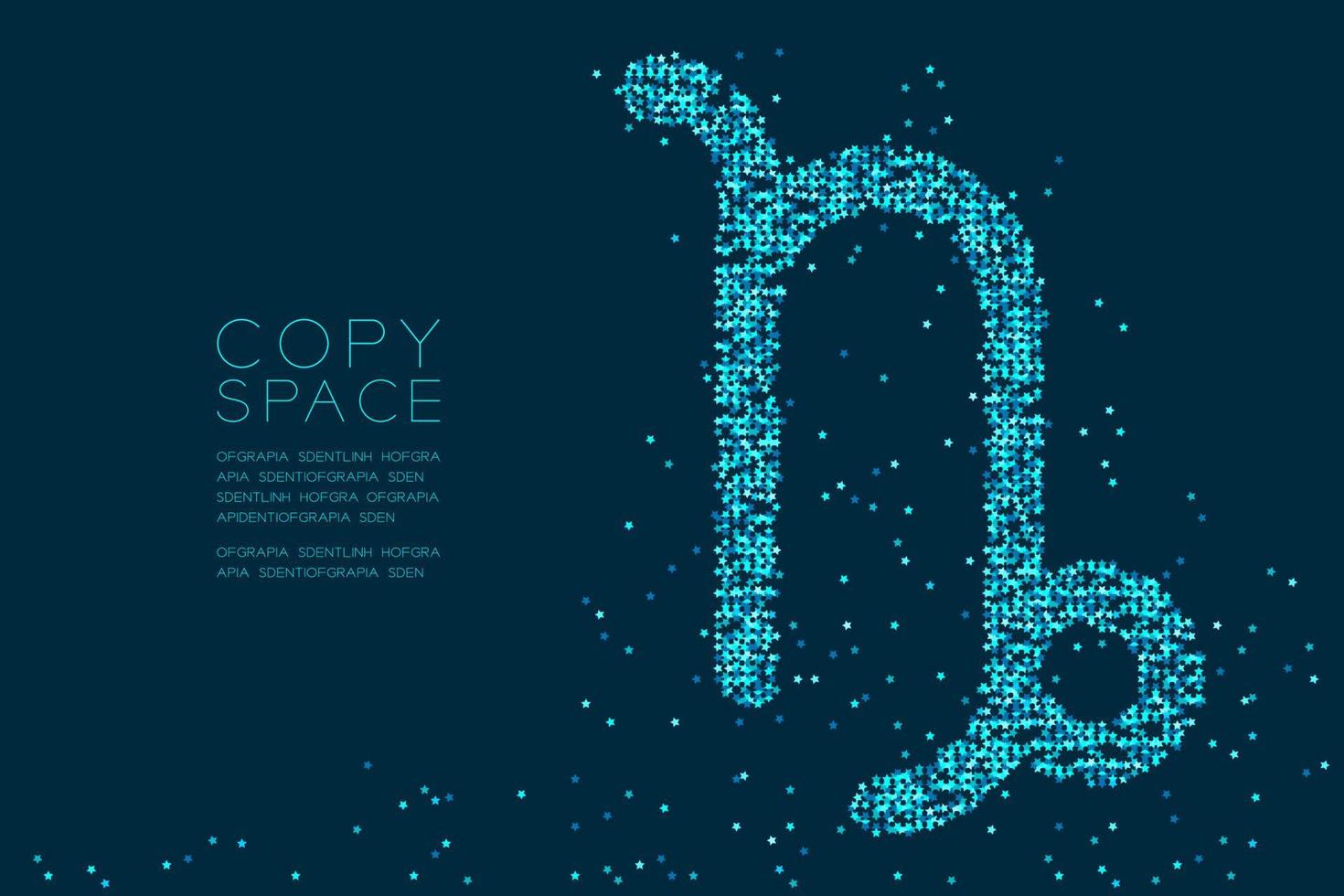 Abstraktes Sternmuster Steinbock Sternzeichen Form, Sternbild Konzept Design blaue Farbe Illustration isoliert auf dunkelblauem Hintergrund mit Kopierraum, Vektor eps 10