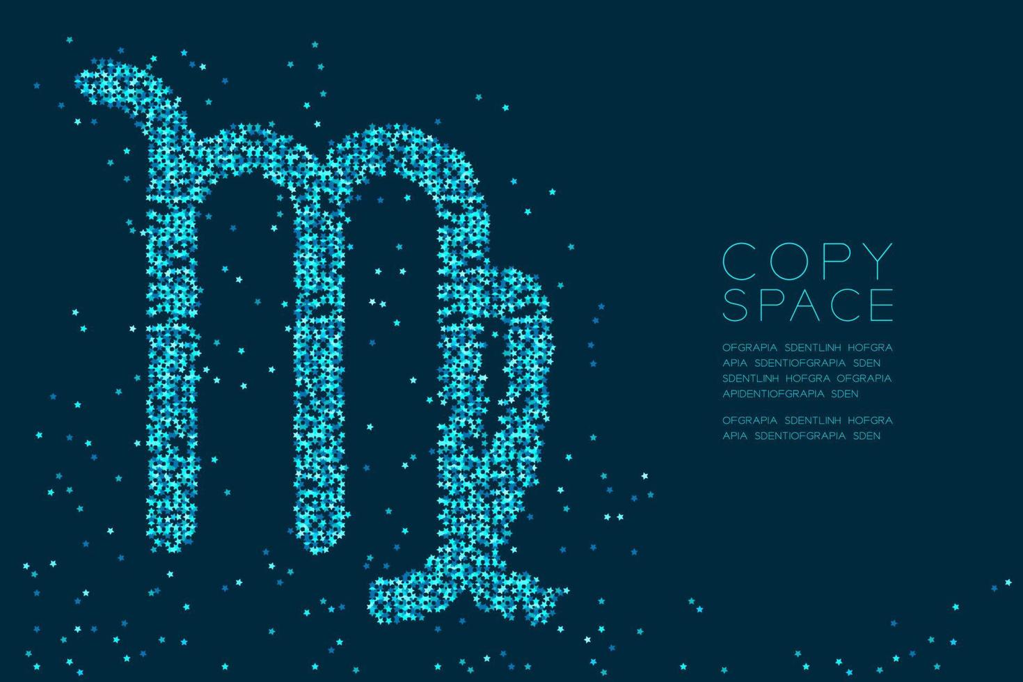 abstrakt stjärnmönster virgo stjärntecken form, stjärnkonstellation konceptdesign blå färg illustration isolerad på mörkblå bakgrund med kopia utrymme, vektor eps 10
