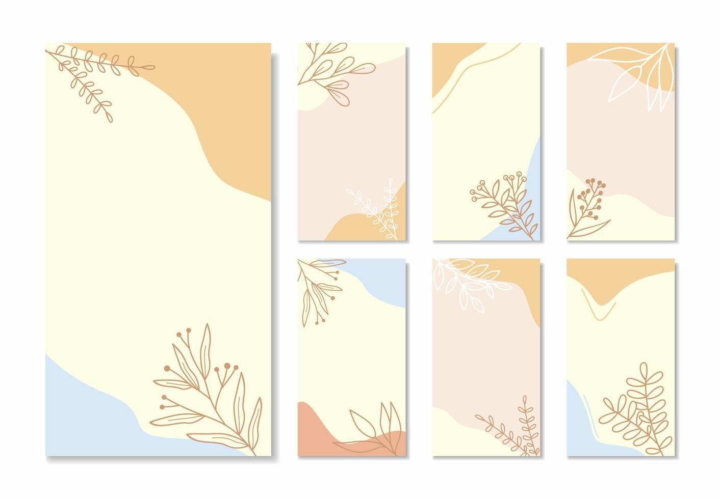 Minimaler Social-Media-Story-Hintergrund mit pastellfarbenem und vertikalem Hintergrund aus floralen Ornamenten mit Strichzeichnungen vektor