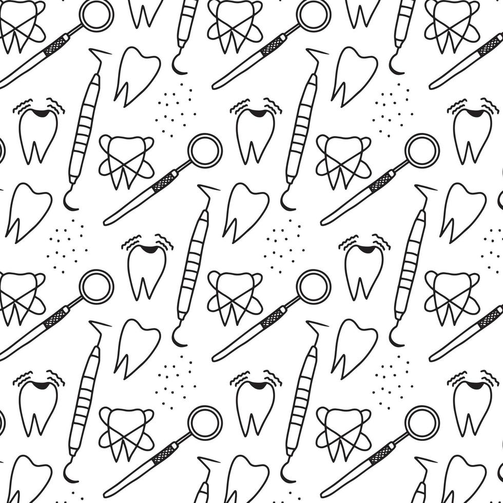 tandläkare mönster med tunn linje icons.pattern med tänder i doodle stil. vektor