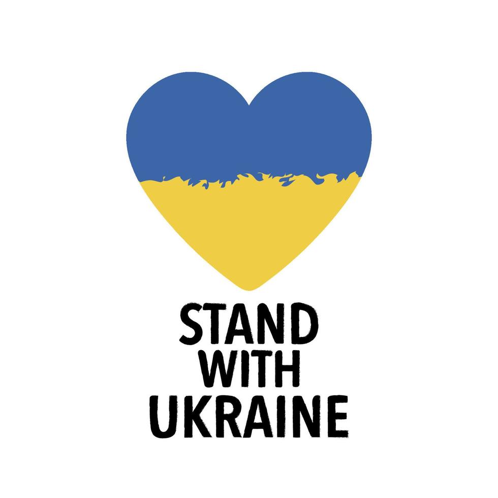 mit der ukraine stehen. worte der unterstützung für die ukraine im krieg mit dem besatzer russland. Herz mit Flagge der Ukraine. isoliert auf weiß vektor