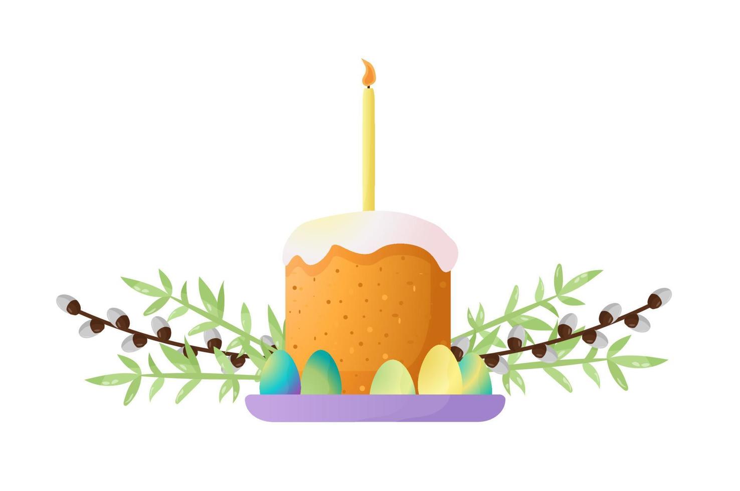 vektorillustration mit einem kuchen und eiern. Frühlingsdeko. das konzept, frohe ostern zu feiern. einfacher Cartoon-Stil für Logos, Banner, Poster, Hintergründe, Aufkleber, Druck. vektor