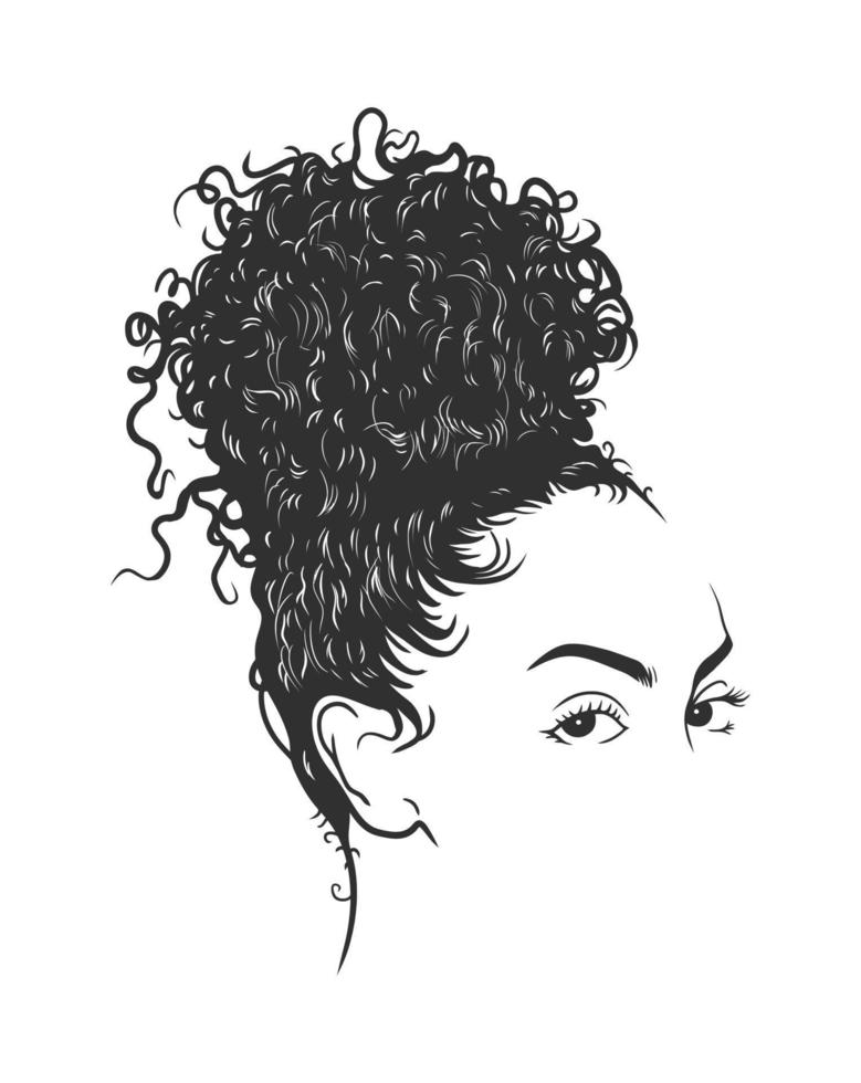 afrikanische hübsche frau mit afro- und brötchenfrisurporträt. Schattenbild auf weißem Hintergrund. Vektor. Illustration. vektor