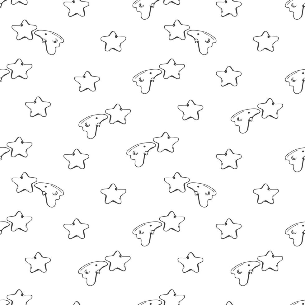 Raum nahtloses Musterdruckdesign für Kinder mit Stern, Komet. Design für Modestoffe, Textilgrafiken, Drucke. Schwarz auf weiß. vektor