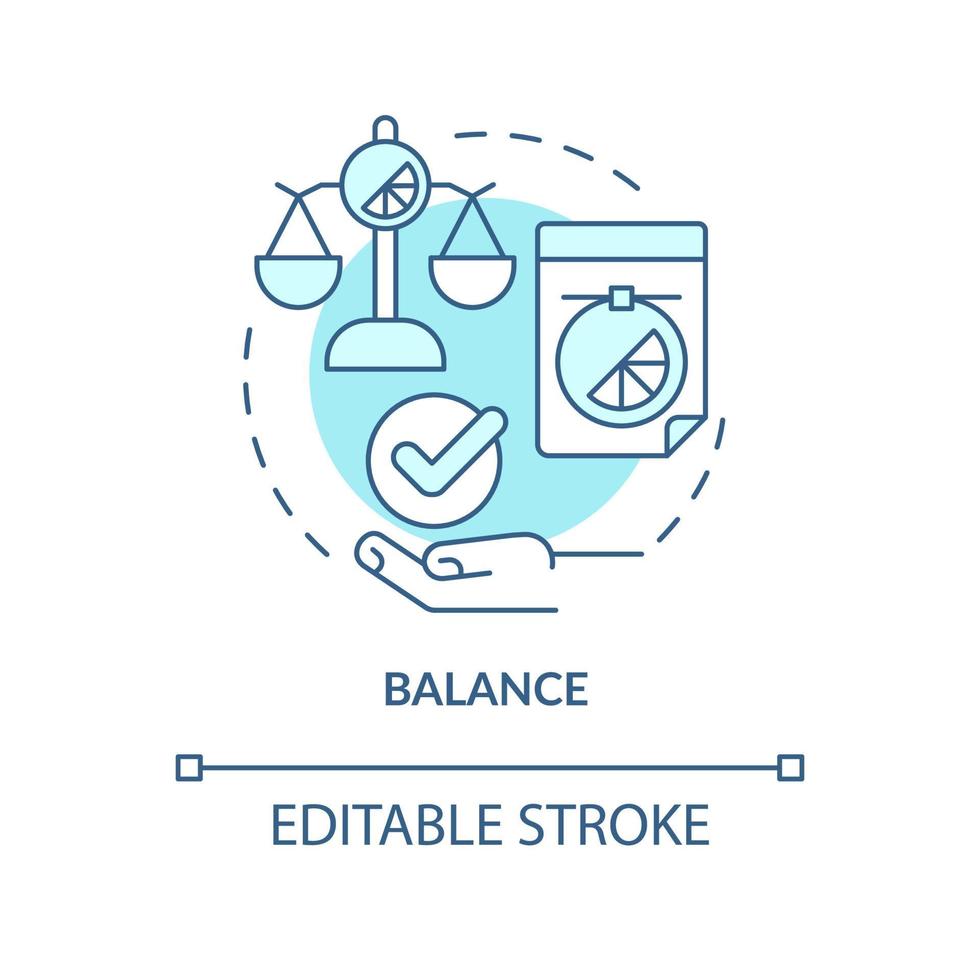 balans turkos koncept ikon. grunderna i designerarbetet. grafisk design principer abstrakt idé tunn linje illustration. isolerade konturritning. redigerbar linje. arial, otaliga pro-bold typsnitt som används vektor