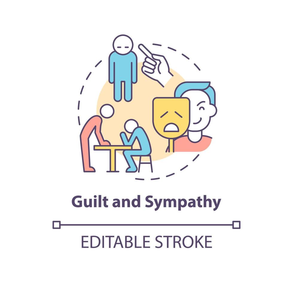 Symbol für das Konzept von Schuld und Sympathie. Zeichen der emotionalen Manipulation abstrakte Idee dünne Linie Illustration. dramatische Aussagen. isolierte Umrisszeichnung. editierbarer Strich. Arial, unzählige pro-fette Schriftarten verwendet vektor