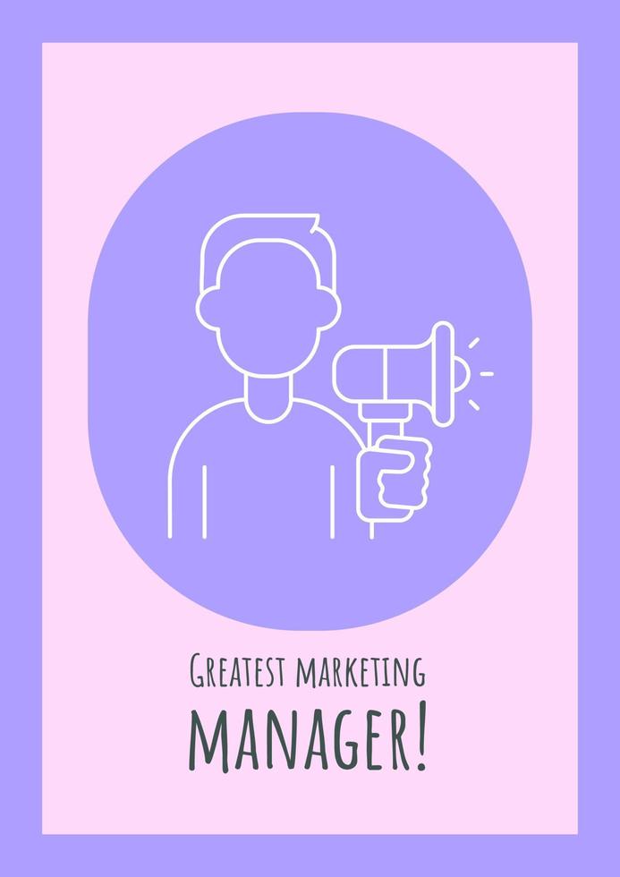 Beste Marketing-Manager-Postkarte mit linearem Glyphen-Symbol. Grußkarte mit dekorativem Vektordesign. Poster im einfachen Stil mit kreativer Lineart-Illustration. Flyer mit Urlaubswunsch vektor