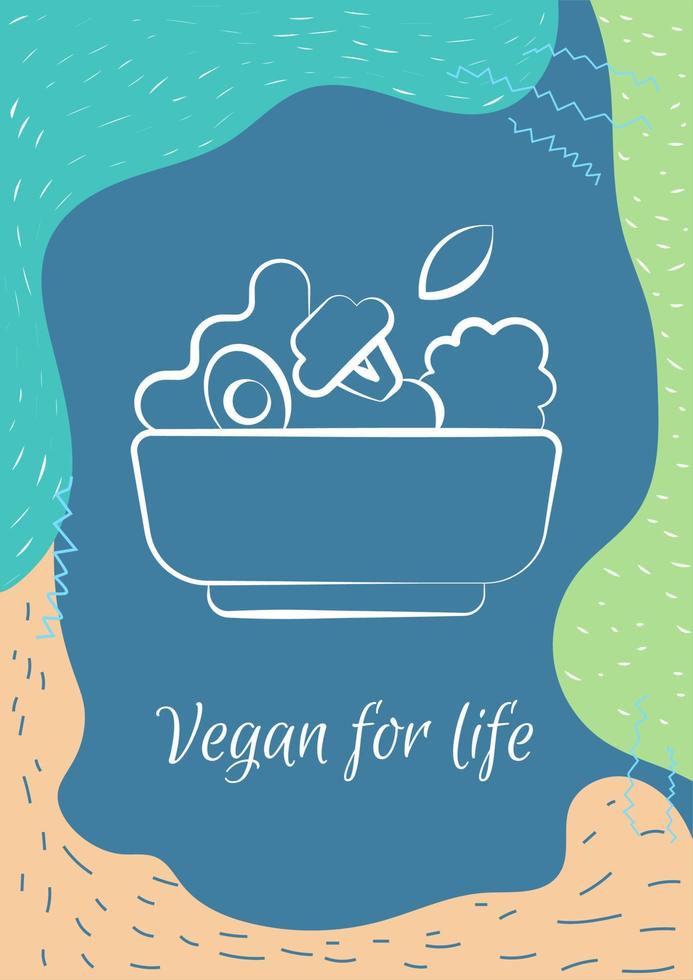 Gehen Sie vegan für das Leben Postkarte mit linearem Glyphen-Symbol. Tierfreies Produkt. Grußkarte mit dekorativem Vektordesign. Poster im einfachen Stil mit kreativer Lineart-Illustration. Flyer mit Urlaubswunsch vektor