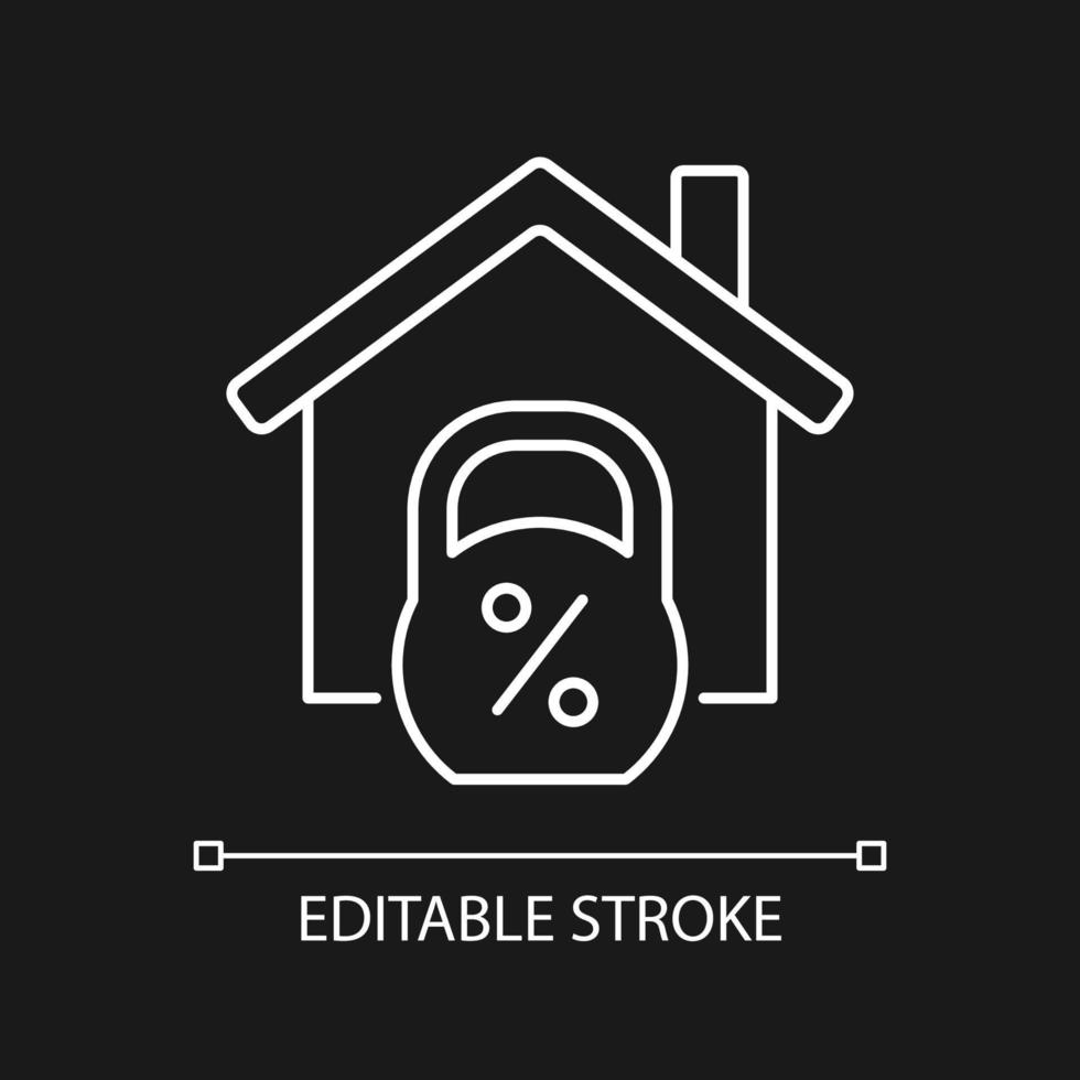 hus inteckning vit linjär ikon för mörkt tema. banklån för att köpa bostad. fastighetsägande. tunn linje illustration. isolerad symbol för nattläge. redigerbar linje. arial teckensnitt som används vektor