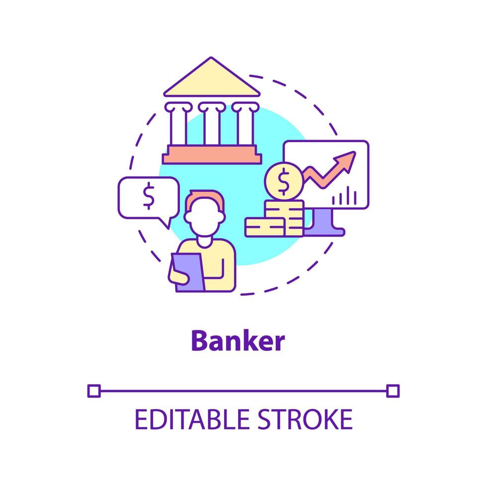 Banker-Konzept-Symbol. finanzielle Unterstützung. Business Management Karrieren abstrakte Idee dünne Linie Illustration. isolierte Umrisszeichnung. editierbarer Strich. Roboto-Medium, unzählige pro-fette Schriftarten verwendet vektor