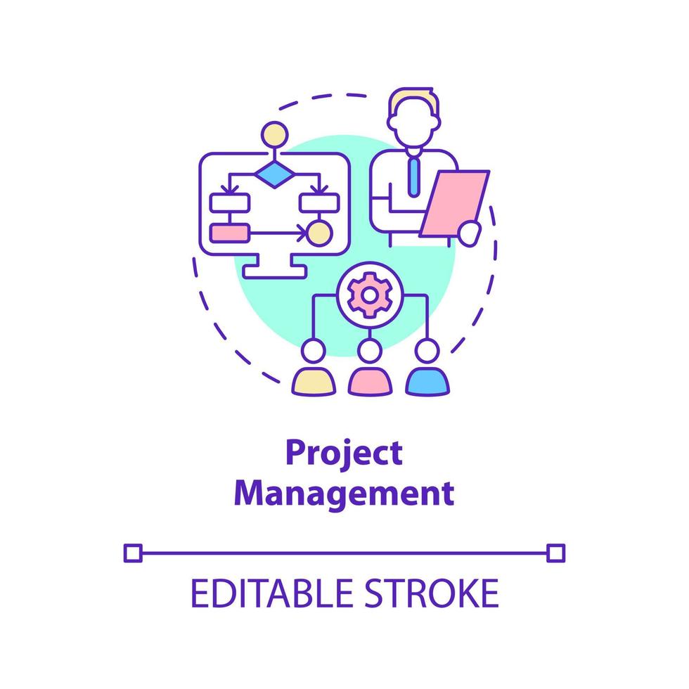 Projektmanagement-Konzept-Symbol. Fähigkeiten für Humanressourcen abstrakte Idee dünne Linie Illustration. isolierte Umrisszeichnung. editierbarer Strich. Roboto-Medium, unzählige pro-fette Schriftarten verwendet vektor