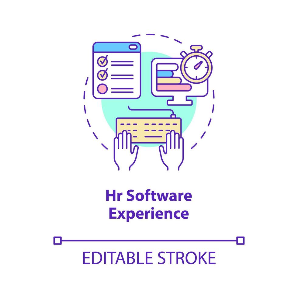 hr mjukvaruupplevelse konceptikon. färdigheter för mänskliga resurser abstrakt idé tunn linje illustration. isolerade konturritning. redigerbar linje. roboto-medium, otaliga pro-bold typsnitt som används vektor