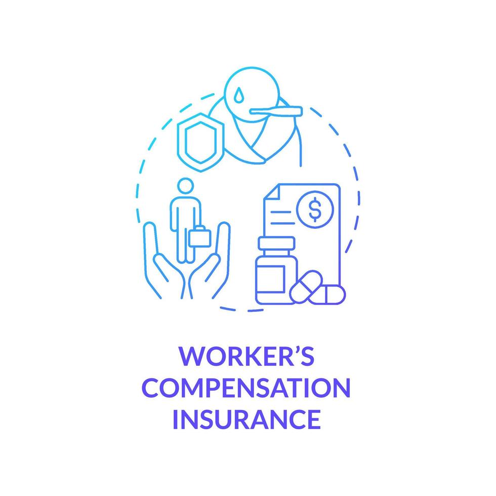 Worker Compensation Insurance blaues Farbverlauf-Konzept-Symbol. Unternehmen garantieren abstrakte Idee dünne Linie Abbildung. isolierte Umrisszeichnung. Roboto-Medium, unzählige pro-fette Schriftarten verwendet vektor