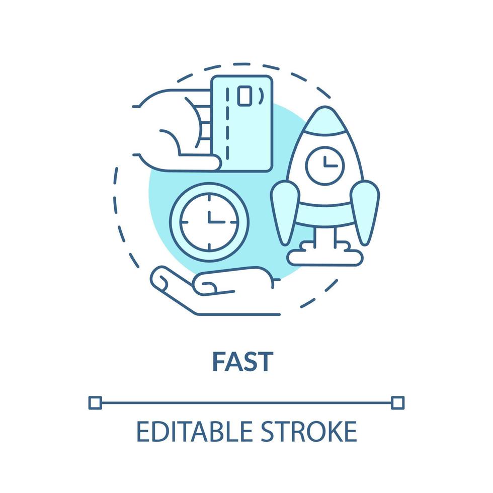 snabb turkos konceptikon. transaktionshastighet. beröringslöst system abstrakt idé tunn linje illustration. isolerade konturritning. redigerbar linje. roboto-medium, otaliga pro-bold typsnitt som används vektor