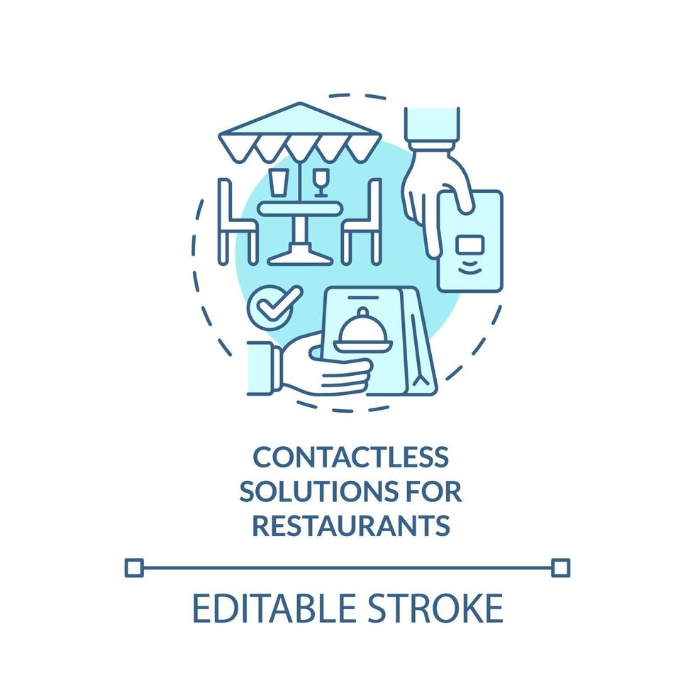 kontaktlösa lösningar för restaurang turkos konceptikon. beröringslöst system abstrakt idé tunn linje illustration. isolerade konturritning. redigerbar linje. roboto-medium, otaliga pro-bold typsnitt som används vektor