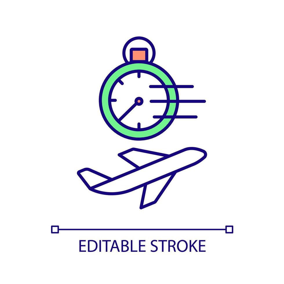 RGB-Farbsymbol für den schnellsten Luftversand. Innovationen in der Luftverkehrsbranche. Geschwindigkeit einer kommerziellen Fluggesellschaft. isolierte Vektorillustration. einfache gefüllte Strichzeichnung. editierbarer Strich. Schriftart Arial verwendet vektor