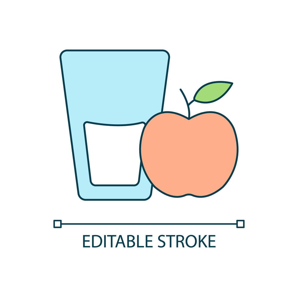 glas mjölk och äpple rgb färgikon. livsmedelsprodukter för hälsosam näring. ekologisk måltid. isolerade vektor illustration. enkel fylld linjeritning. redigerbar linje. arial teckensnitt som används