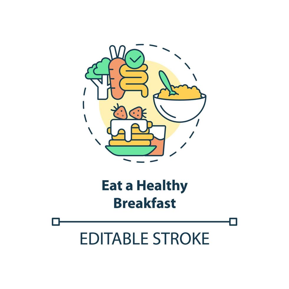 äta hälsosam frukost konceptikon. dagen börjar. näring för wellness abstrakt idé tunn linje illustration. isolerade konturritning. redigerbar linje. roboto-medium, otaliga pro-bold typsnitt som används vektor