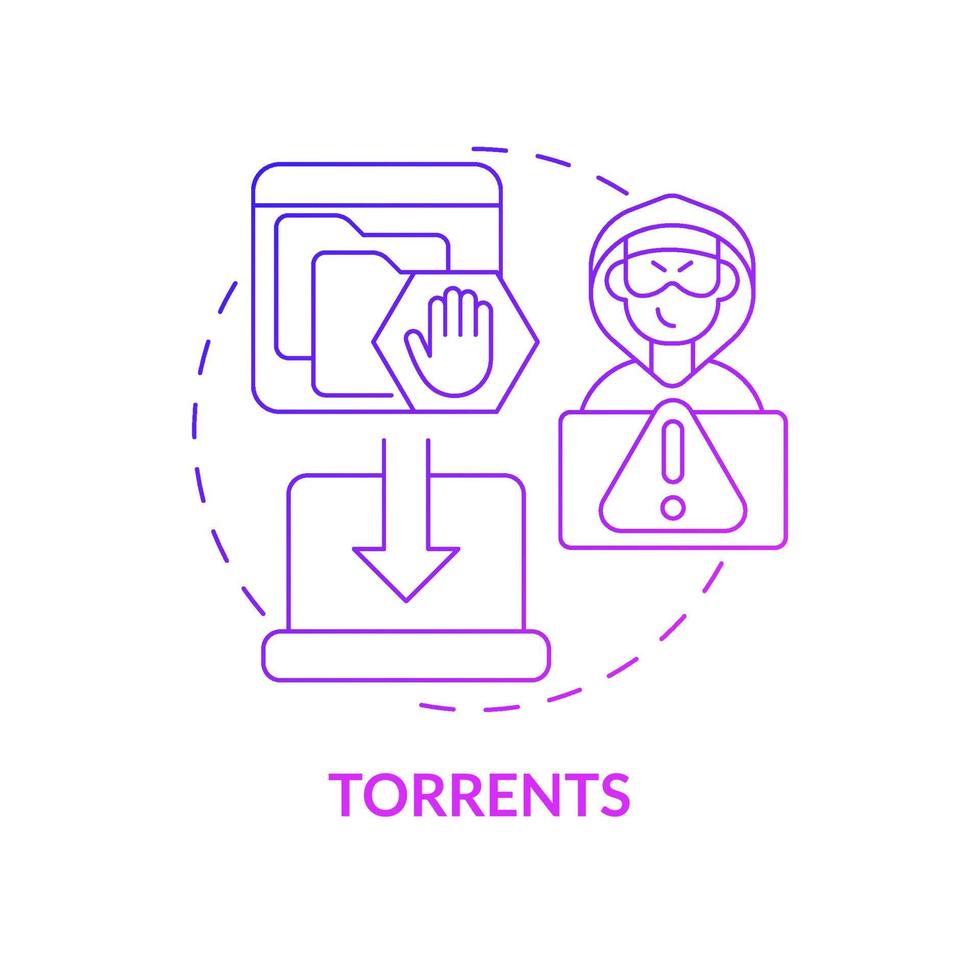 Torrents lila Verlaufskonzept Symbol. Quelle der Piraterie abstrakte Idee dünne Linie Abbildung. Piraterie urheberrechtlich geschützter Werke. illegales Torrenting. Vektor isolierte Umrissfarbe Zeichnung