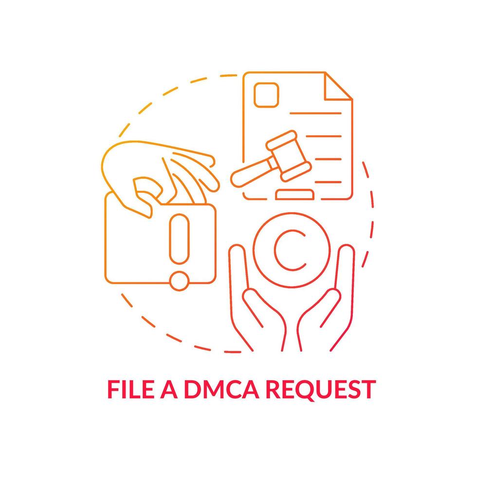 fil dmca begäran röd gradient koncept ikon. innehåll skydd abstrakt idé tunn linje illustration. otillåten användning av verk. juridiskt ansvar. vektor isolerade kontur färgritning