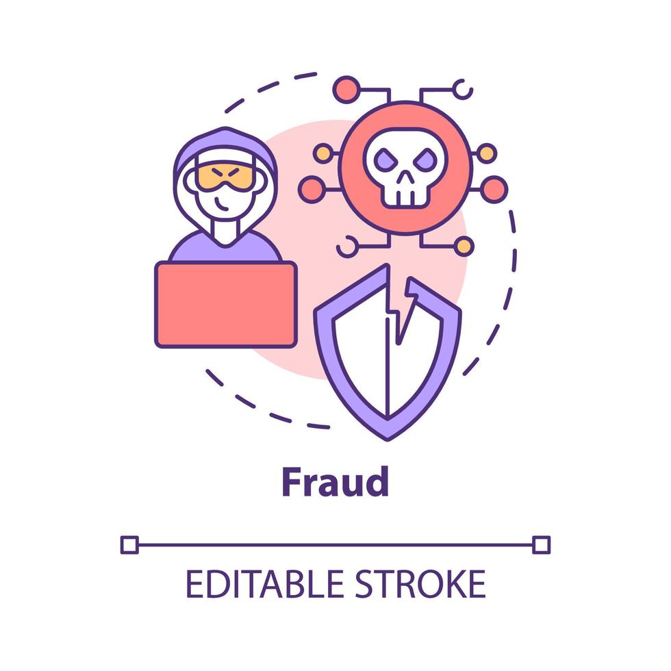 bedrägeri koncept ikon. online entreprenörskap risk abstrakt idé tunn linje illustration. legitim verksamhet. stjäla kundbetalningsinformation. vektor isolerade kontur färgritning. redigerbar linje