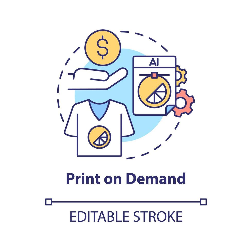 Print-on-Demand-Konzept-Symbol. weg, um geld online zu verdienen abstrakte idee dünne linie illustration. Geschäftsprozess. Auftragserfüllungsmethode. Vektor isolierte Umrissfarbe Zeichnung. editierbarer Strich