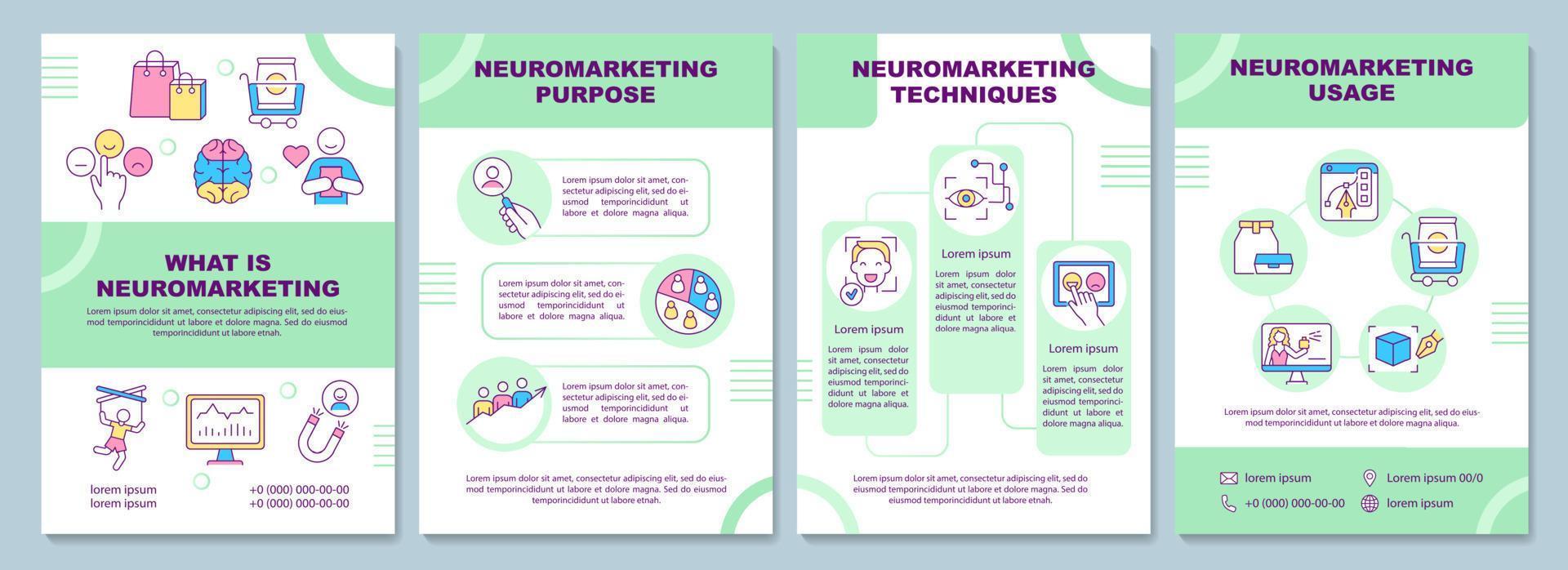 broschyrmall för neuromarketing. samla in data om konsumenter. flygblad, häfte, broschyrtryck, omslagsdesign med linjära ikoner. vektorlayouter för presentation, årsredovisningar, annonssidor vektor