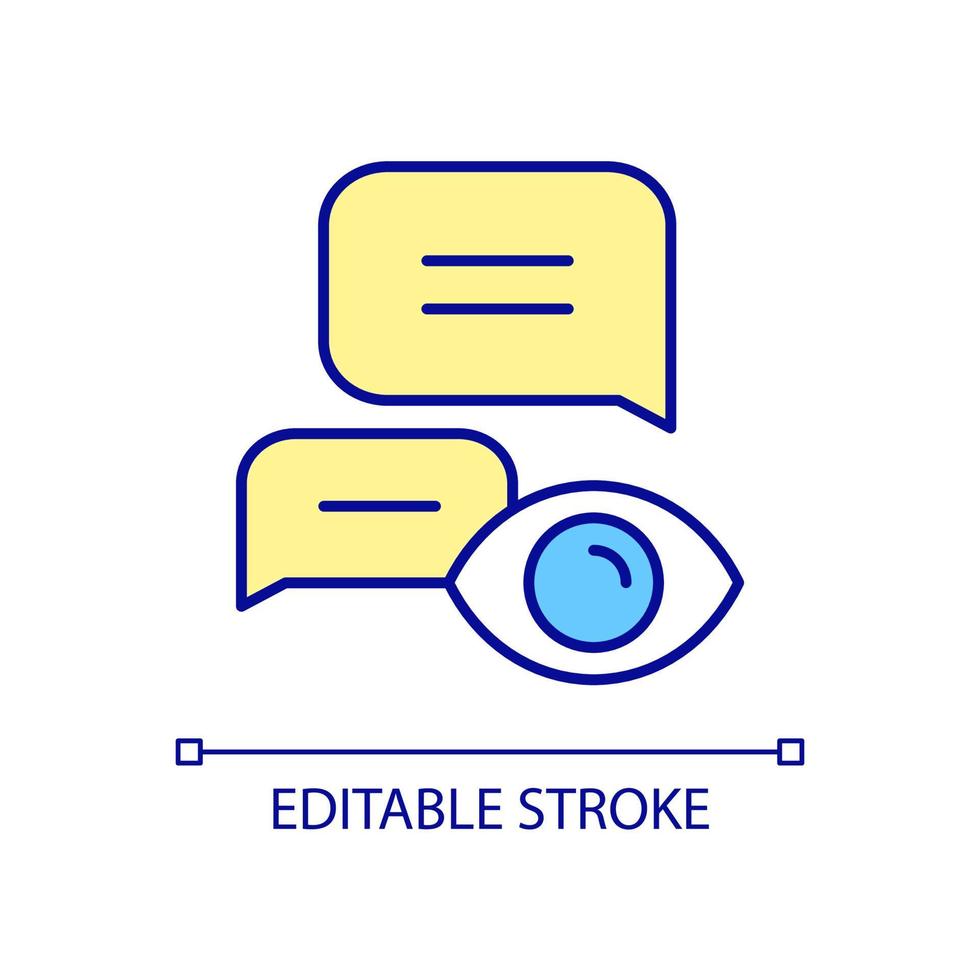 övervakning chatt rgb färgikon. tittar efter meddelanden. spionprogram för att spåra text. övervakning av informationsteknik. isolerade vektor illustration. enkel fylld linjeteckning. redigerbar linje