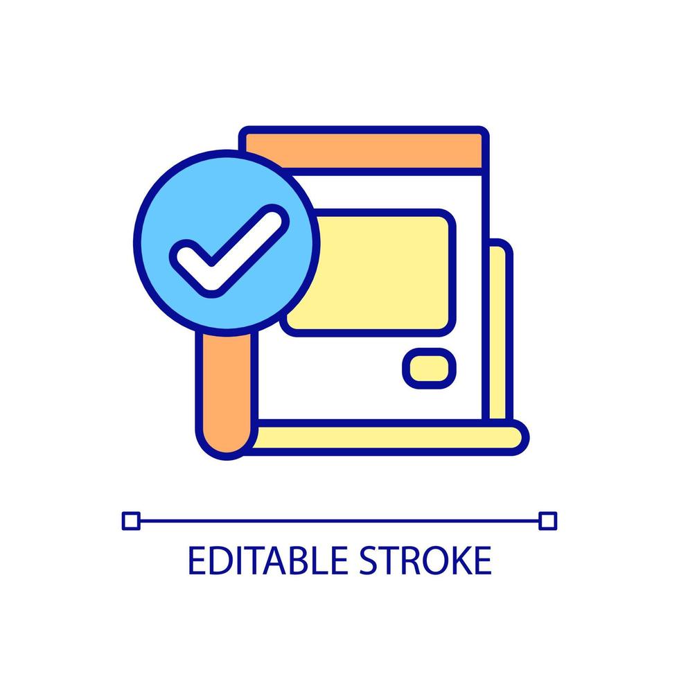 RGB-Farbsymbol der Webseite analysieren. sichere Webseite. Online-Content-Tracking. Systemmanagement. Überwachung von Informationstechnologien. isolierte vektorillustration. einfache gefüllte Strichzeichnung. editierbarer Strich vektor