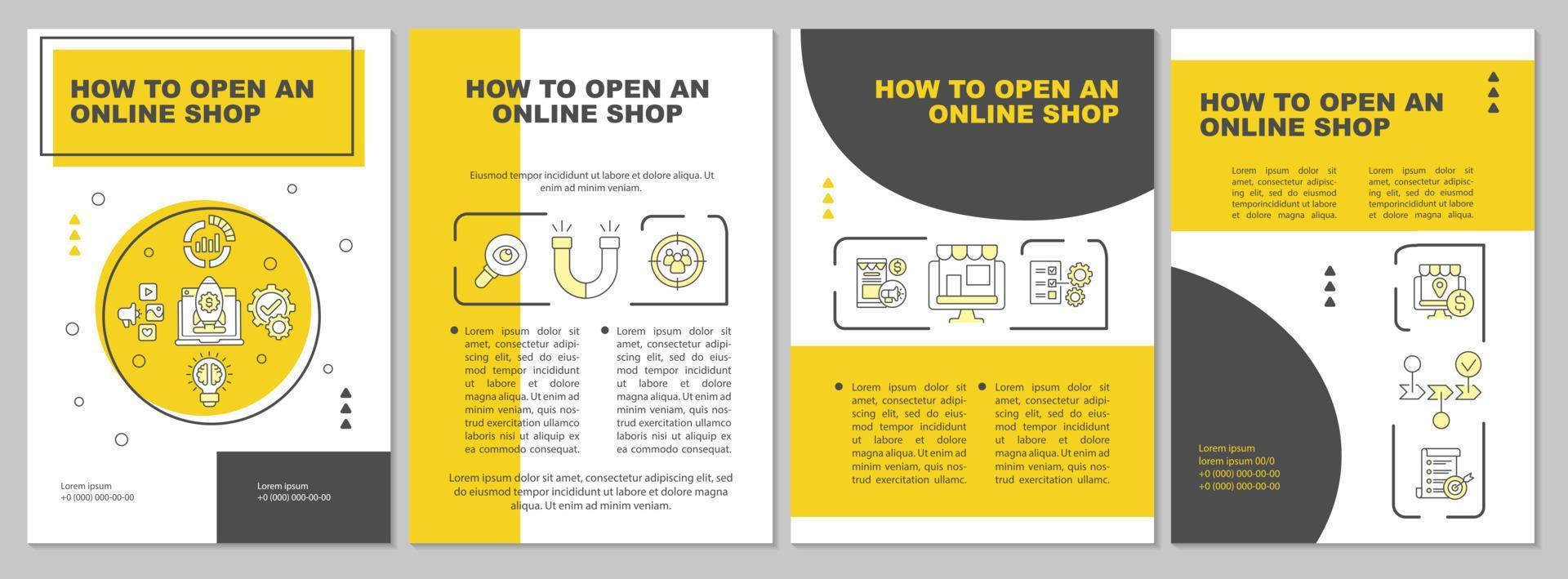 So öffnen Sie die Broschürenvorlage für Online-Einzelhandelsgeschäfte. E-Commerce. flyer, broschüre, broschürendruck, cover-design mit linearen symbolen. Vektorlayouts für Präsentationen, Geschäftsberichte, Anzeigenseiten vektor