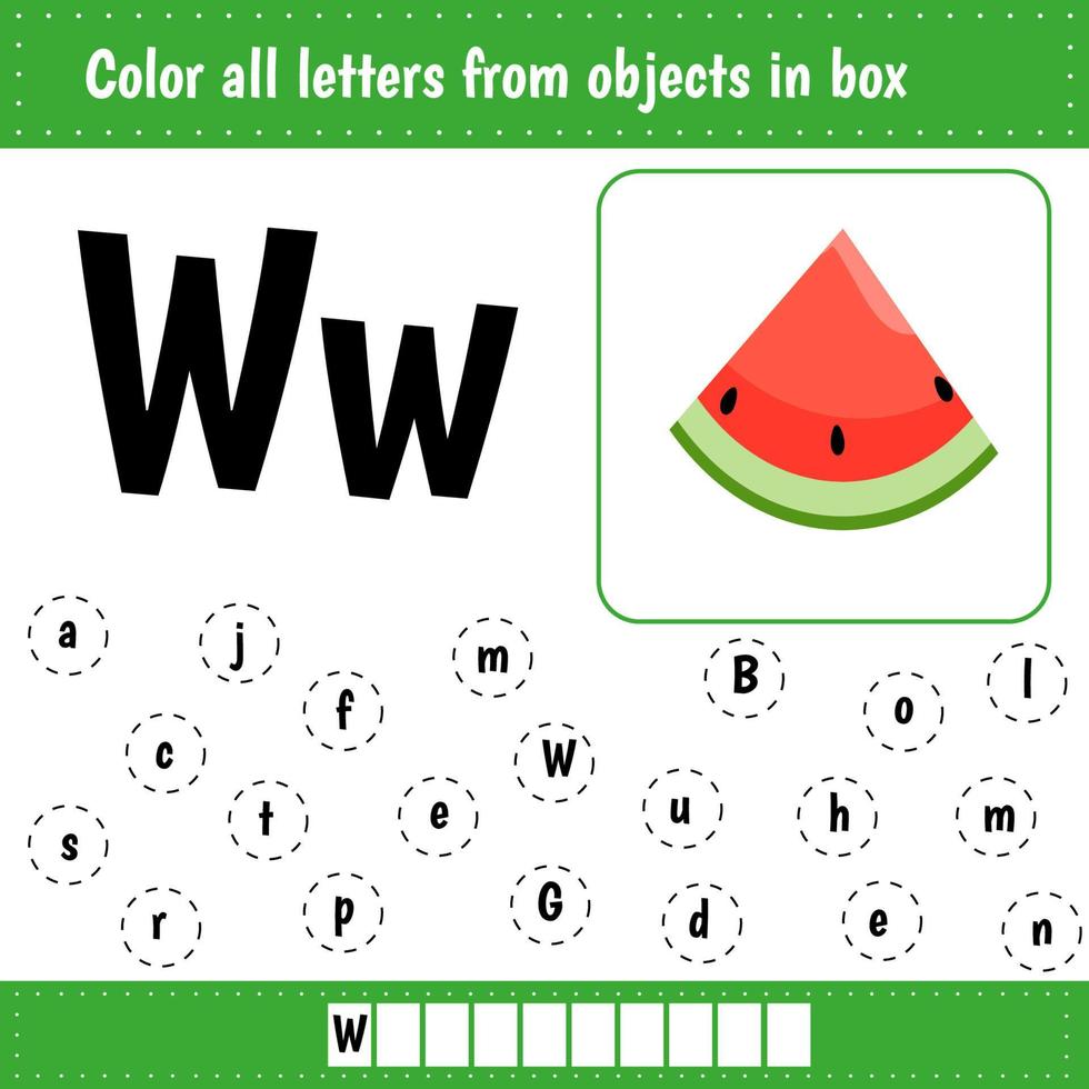 färg bokstäver. w för vattenmelon vektor