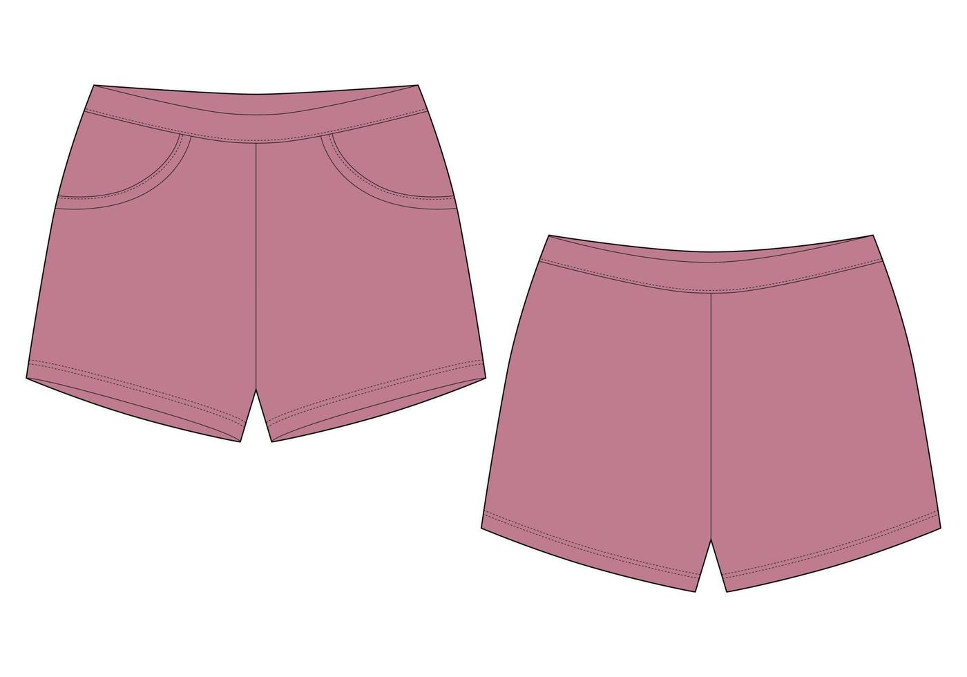 teknisk skiss sömnshorts byxor designmall. elastiska sportshorts mockup. vektor