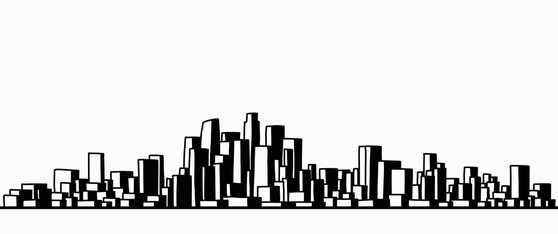 modern stadsbild skyline kontur doodle ritning på vit bakgrund. vektor