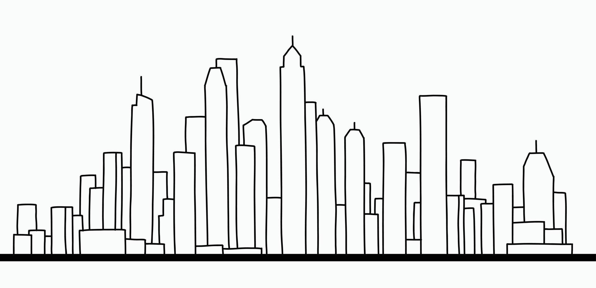 modernes Stadtbild Skyline Umriss Doodle Zeichnung auf weißem Hintergrund. vektor