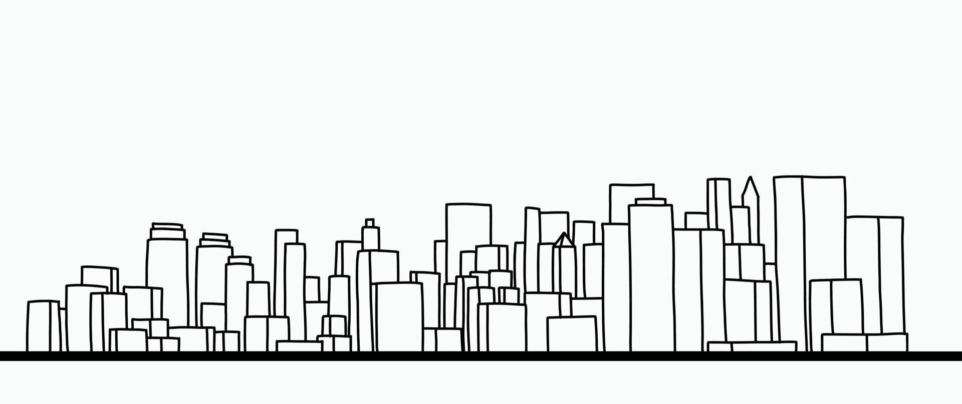 modernes Stadtbild Skyline Umriss Doodle Zeichnung auf weißem Hintergrund. vektor