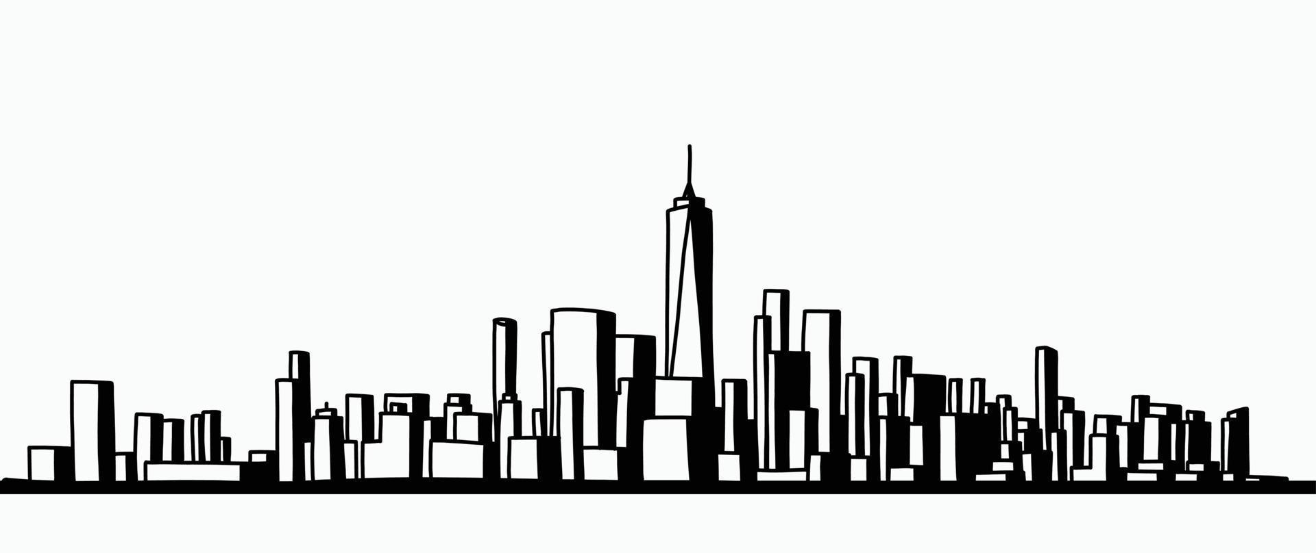 modernes Stadtbild Skyline Umriss Doodle Zeichnung auf weißem Hintergrund. vektor