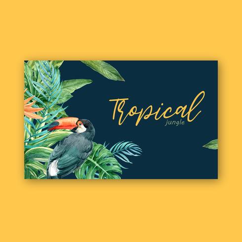 Tropischer Rahmengrenzdesignsommer mit dem Betriebslaub exotisch, kreatives Aquarellvektorillustrations-Schablonendesign vektor