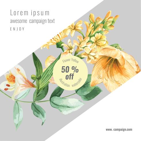 Våren sociala medier inramar nya blommor, dekorkort med den blom- färgrika trädgården, bröllop, inbjudan, design för akvarellvektorillustration vektor