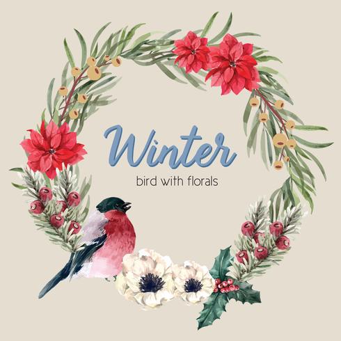 Blühender Kranzmit blumenrahmen des Winters elegant für Dekorationsweinlese schönes, kreatives Aquarellvektor-Illustrationsdesign vektor