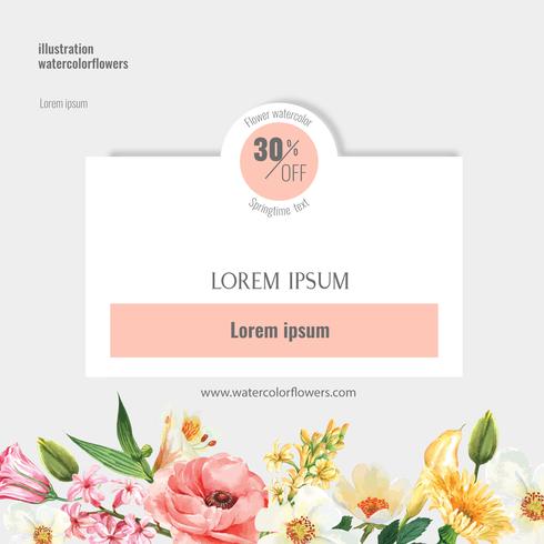 Frische Blumen des Frühlingssocial media-Rahmens, Dekorkarte mit buntem mit Blumengarten, Hochzeit, Einladung, Aquarellvektor-Illustrationsdesign vektor