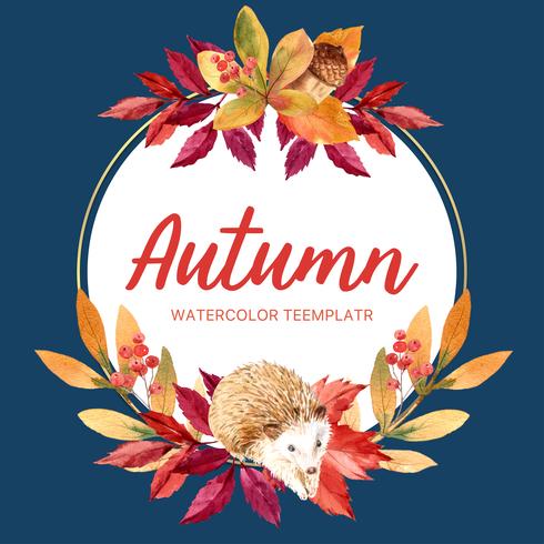 Herbstsaison-Plakatplandesign mit Blättern und Tier. Herbstgrußkarten perfekt für Druck, Einladung, Schablone, Aquarellvektor-Illustrationsdesign vektor