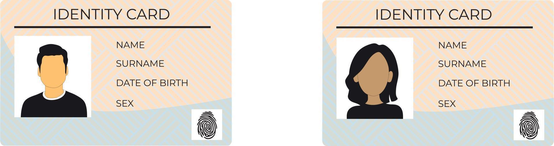 vektor id-kort med fingeravtryck. identitetskort ikon vektor illustration isolerad på vit bakgrund för körkort. visitkortskoncept, studentkort och mer