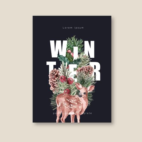 Blühendes mit Blumenplakat des Winters, Postkarte elegant für die schöne Dekorationsweinlese, kreatives Aquarellvektor-Illustrationsdesign vektor