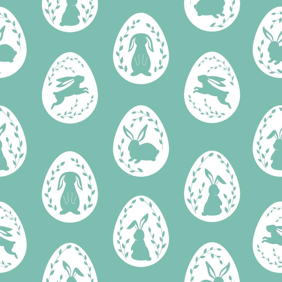 glad påsk seamless mönster med söta kaniner inuti ägg i grön färg. kanin karaktär siluett vektor