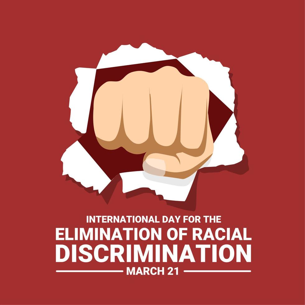 Vektorillustration, internationaler Tag für die Beseitigung der Rassendiskriminierung, mit Fäusten als Symbol des Widerstands gegen Rassismus. vektor