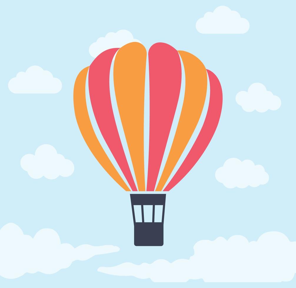 Heißluftballonvektorillustration, Heißluftballon im Wolkenhintergrund, Ikonen und Symboldesign. vektor