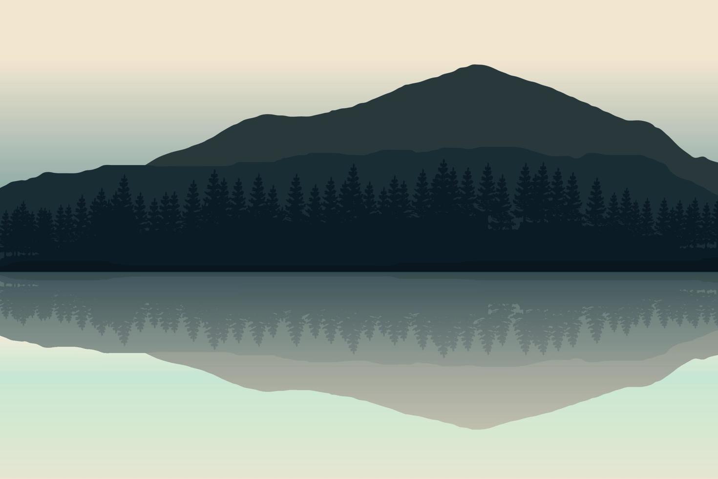 Berglandschaftsvektorillustration mit dem See, der die Landschaft widerspiegelt vektor
